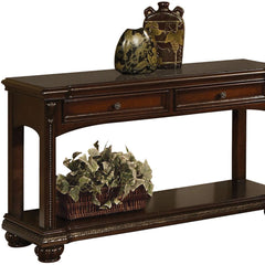 18" Brown Solid Wood Console Table With Shelves And Drawers