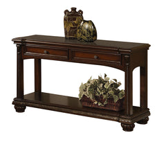 18" Brown Solid Wood Console Table With Shelves And Drawers