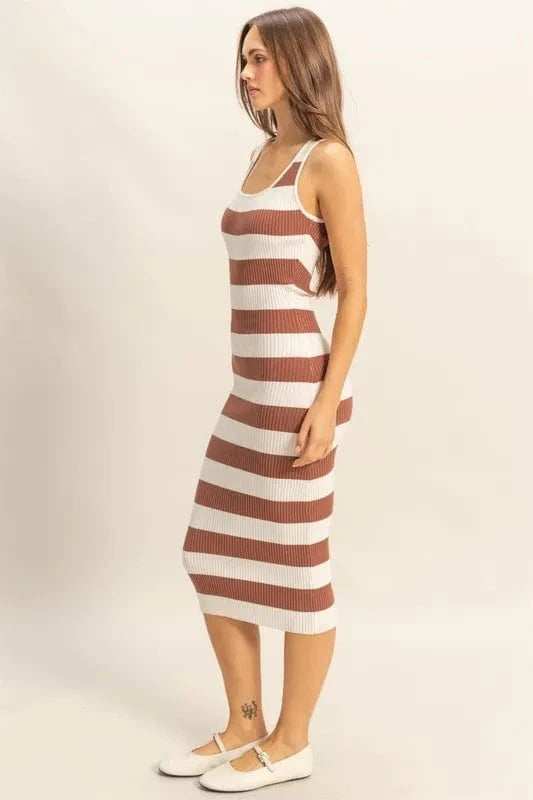 HYFVE Striped Scoop Neck Wide Strap Knit Dress - Trendsi - Flyclothing LLC