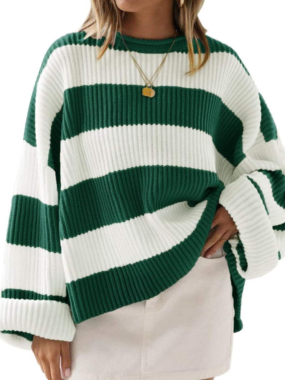 Round Neck Long Sleeve Sweater - Trendsi - Flyclothing LLC