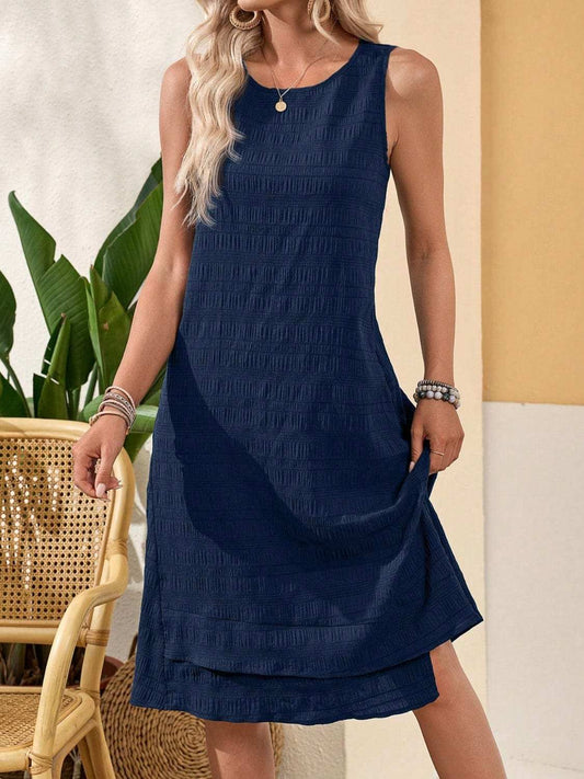 Ruffled Textured Round Neck Sleeveless Dress - Trendsi - Flyclothing LLC