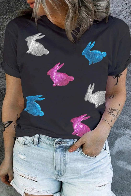 Plus Size Rabbit Round Neck Short Sleeve T-Shirt - Trendsi - Flyclothing LLC