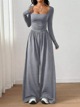 Ruched Square Neck Wide-Leg Jumpsuit - Trendsi - Flyclothing LLC