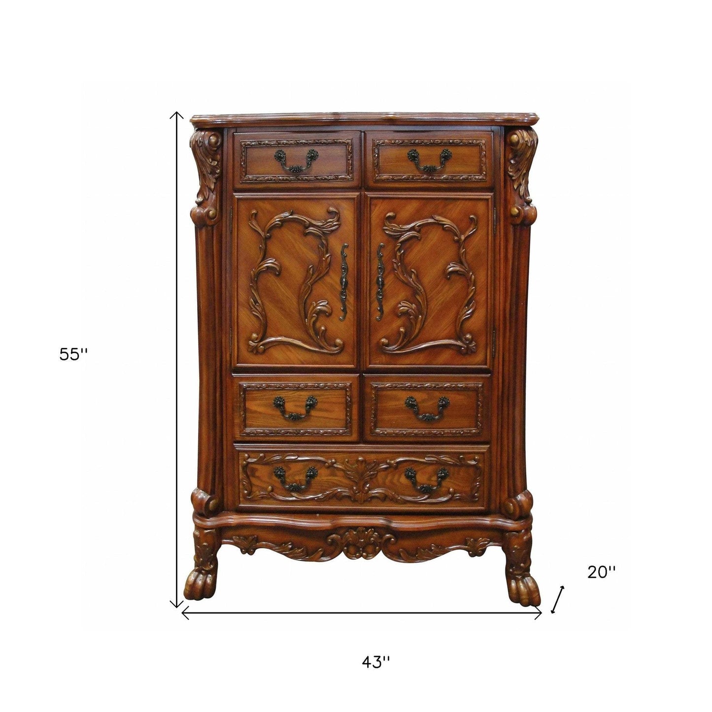 43" Brown Solid Wood Five Drawer Standard Chest - Homeroots - Flyclothing LLC