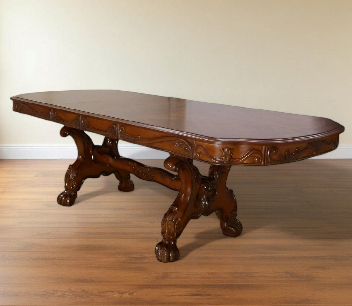 46" Dark Brown Free Form Solid Wood Double Pedestal Base Dining Table ...