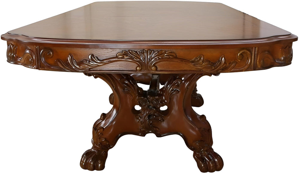 46" Dark Brown Free Form Solid Wood Double Pedestal Base Dining Table - Homeroots - Flyclothing LLC