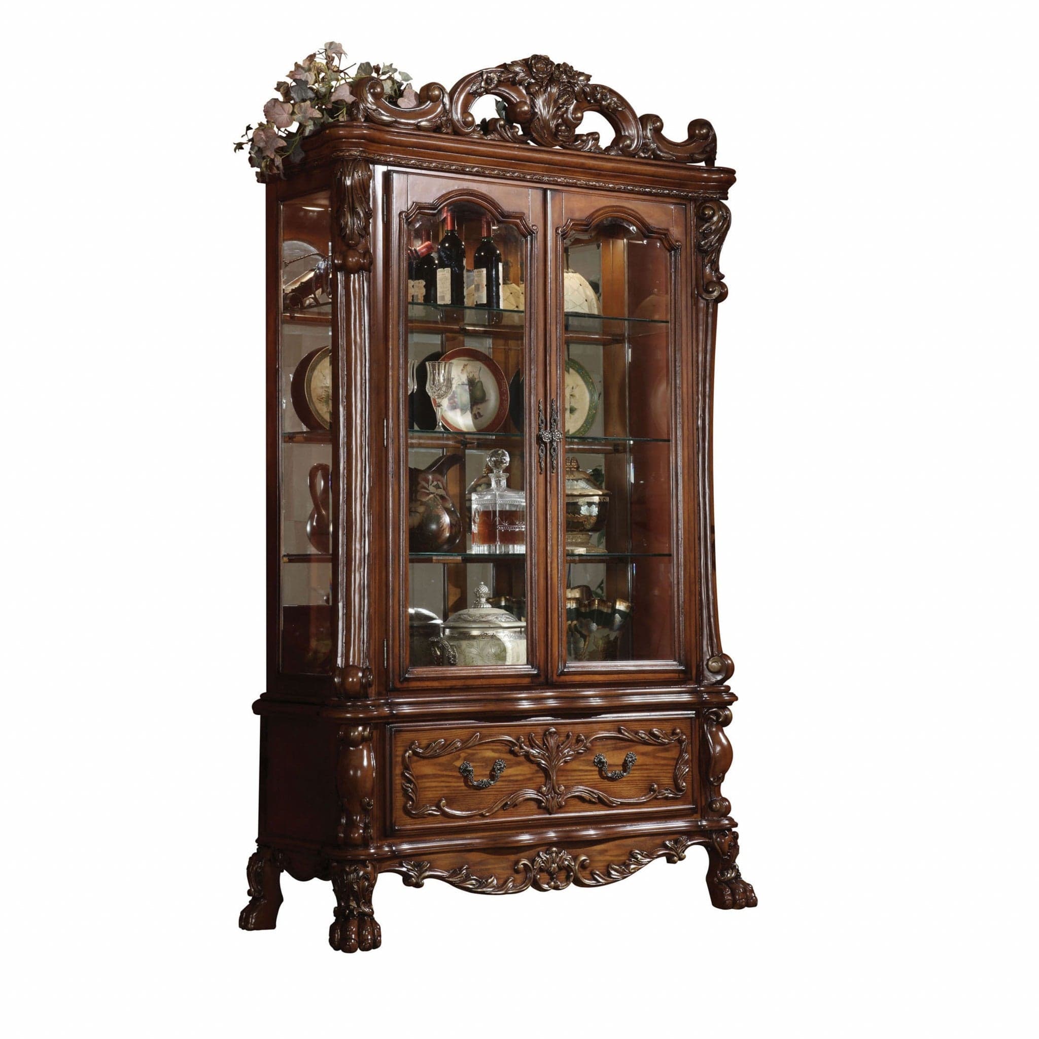 20" X 51" X 89" Cherry Oak Wood Poly Resin Glass Curio Cabinet - Homeroots - Flyclothing LLC