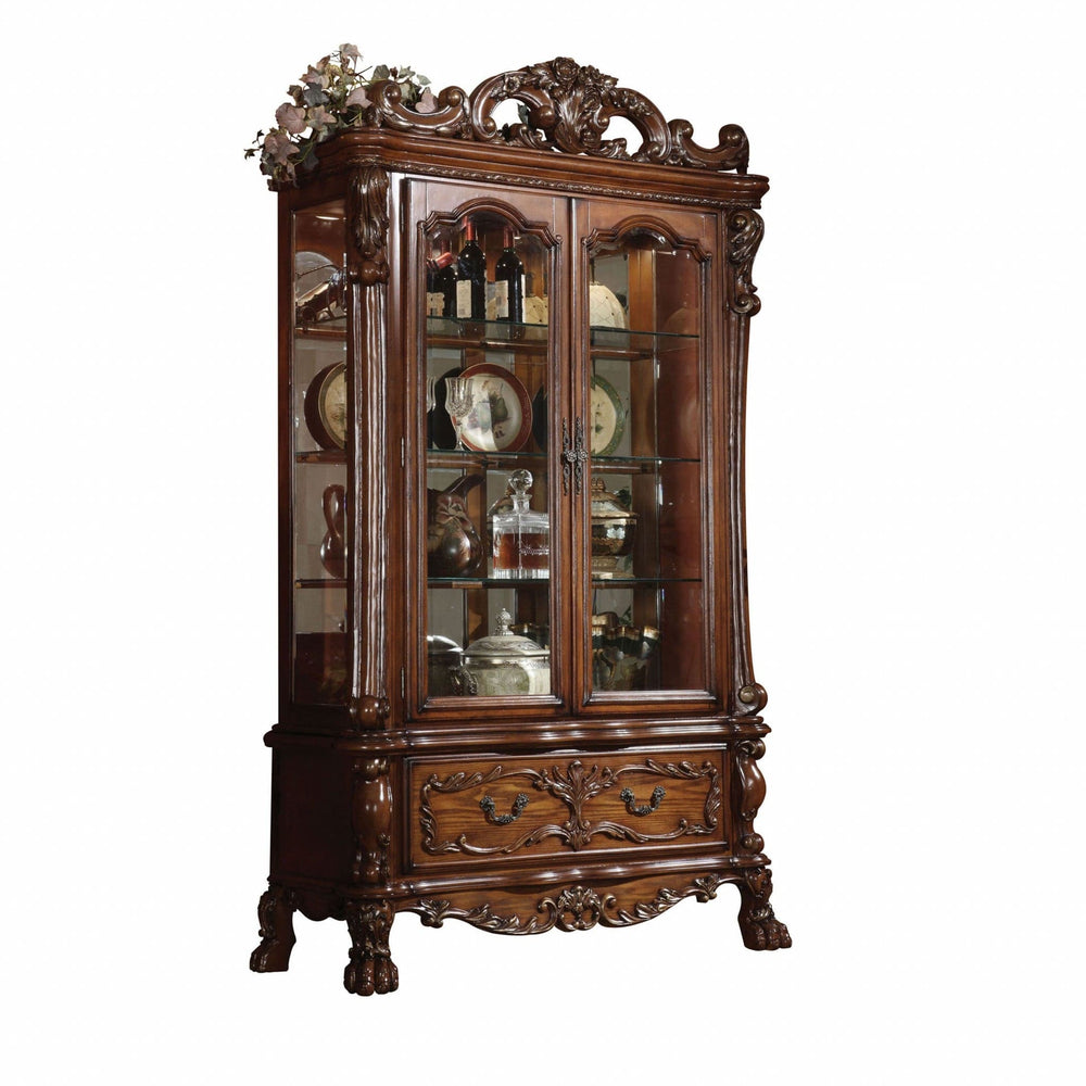 20" X 51" X 89" Cherry Oak Wood Poly Resin Glass Curio Cabinet - Homeroots