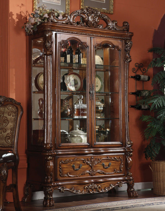 20" X 51" X 89" Cherry Oak Wood Poly Resin Glass Curio Cabinet - Homeroots