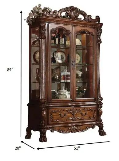 20" X 51" X 89" Cherry Oak Wood Poly Resin Glass Curio Cabinet - Homeroots