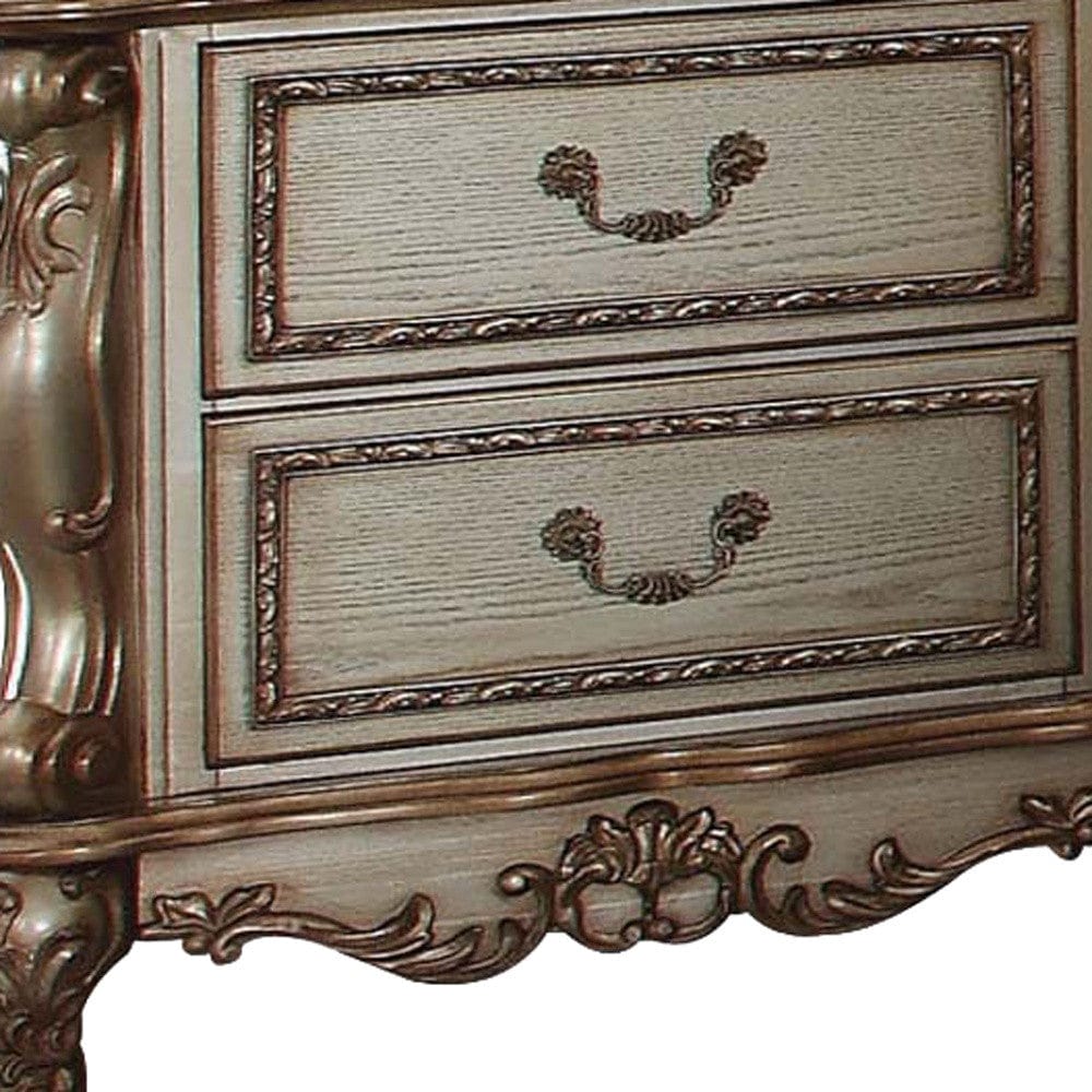 31" Gold Two Drawers Solid Wood Mirrored Nightstand - Homeroots - Flyclothing LLC