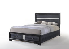 Beige And Black Upholstered Wooltwo Drawer Bed - Homeroots