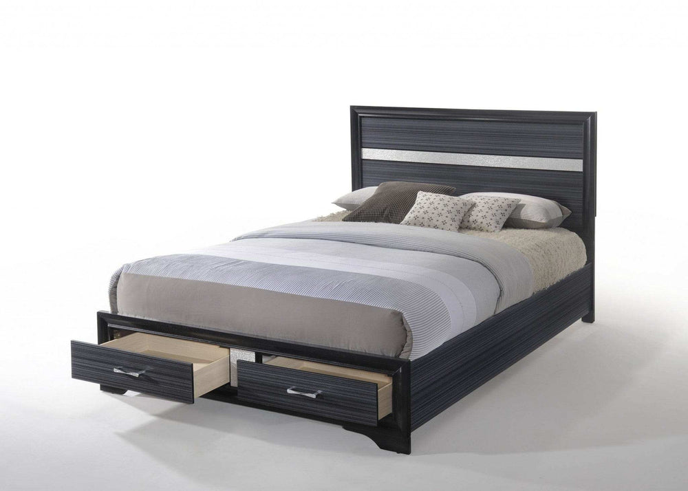 Beige And Black Upholstered Wooltwo Drawer Bed - Homeroots - Flyclothing LLC