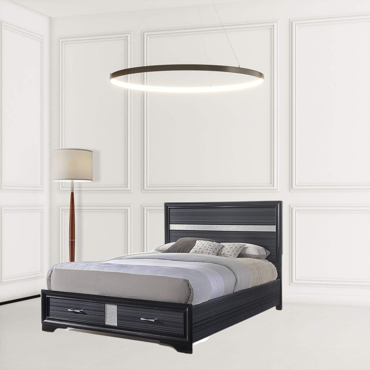 Beige And Black Upholstered Wooltwo Drawer Bed - Homeroots - Flyclothing LLC