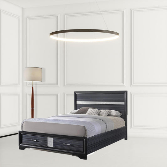 Beige And Black Upholstered Wooltwo Drawer Bed - Homeroots