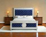 Blue Queen Tufted Upholstered Velvet Bed Frame with Nailhead Trim - Homeroots