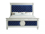 Blue Queen Tufted Upholstered Velvet Bed Frame with Nailhead Trim - Homeroots