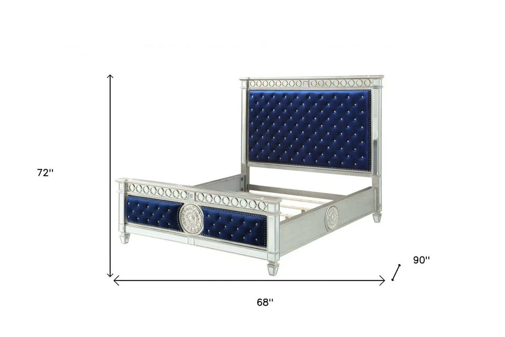 Blue Queen Tufted Upholstered Velvet Bed Frame with Nailhead Trim - Homeroots - Flyclothing LLC