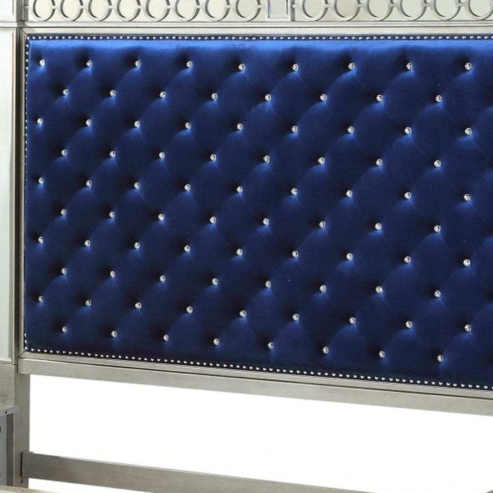 Blue Queen Tufted Upholstered Velvet Bed Frame with Nailhead Trim - Homeroots - Flyclothing LLC