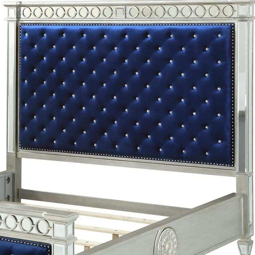 Blue Queen Tufted Upholstered Velvet Bed Frame with Nailhead Trim - Homeroots - Flyclothing LLC