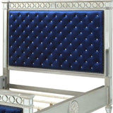 Blue Queen Tufted Upholstered Velvet Bed Frame with Nailhead Trim - Homeroots - Flyclothing LLC