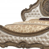 Queen Tufted Bronze Upholstered Faux Leather Bed With Nailhead Trim - Homeroots
