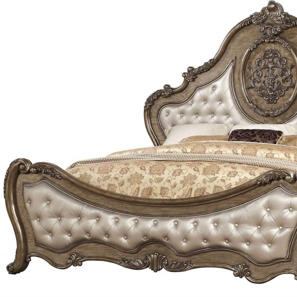 Queen Tufted Bronze Upholstered Faux Leather Bed With Nailhead Trim - Homeroots - Flyclothing LLC