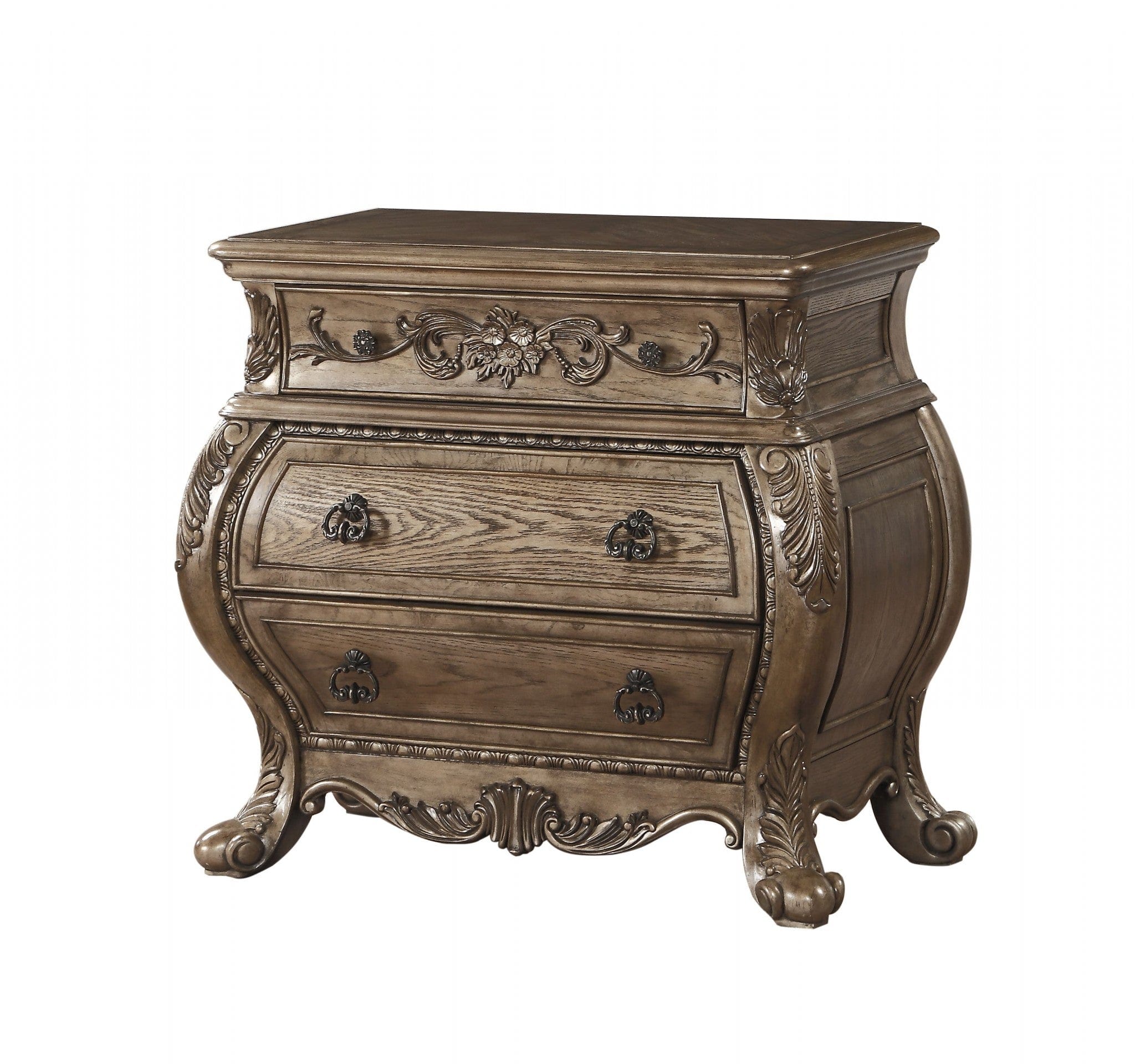 34" Champagne Novelty Three Drawers Solid Wood Nightstand - Homeroots - Flyclothing LLC