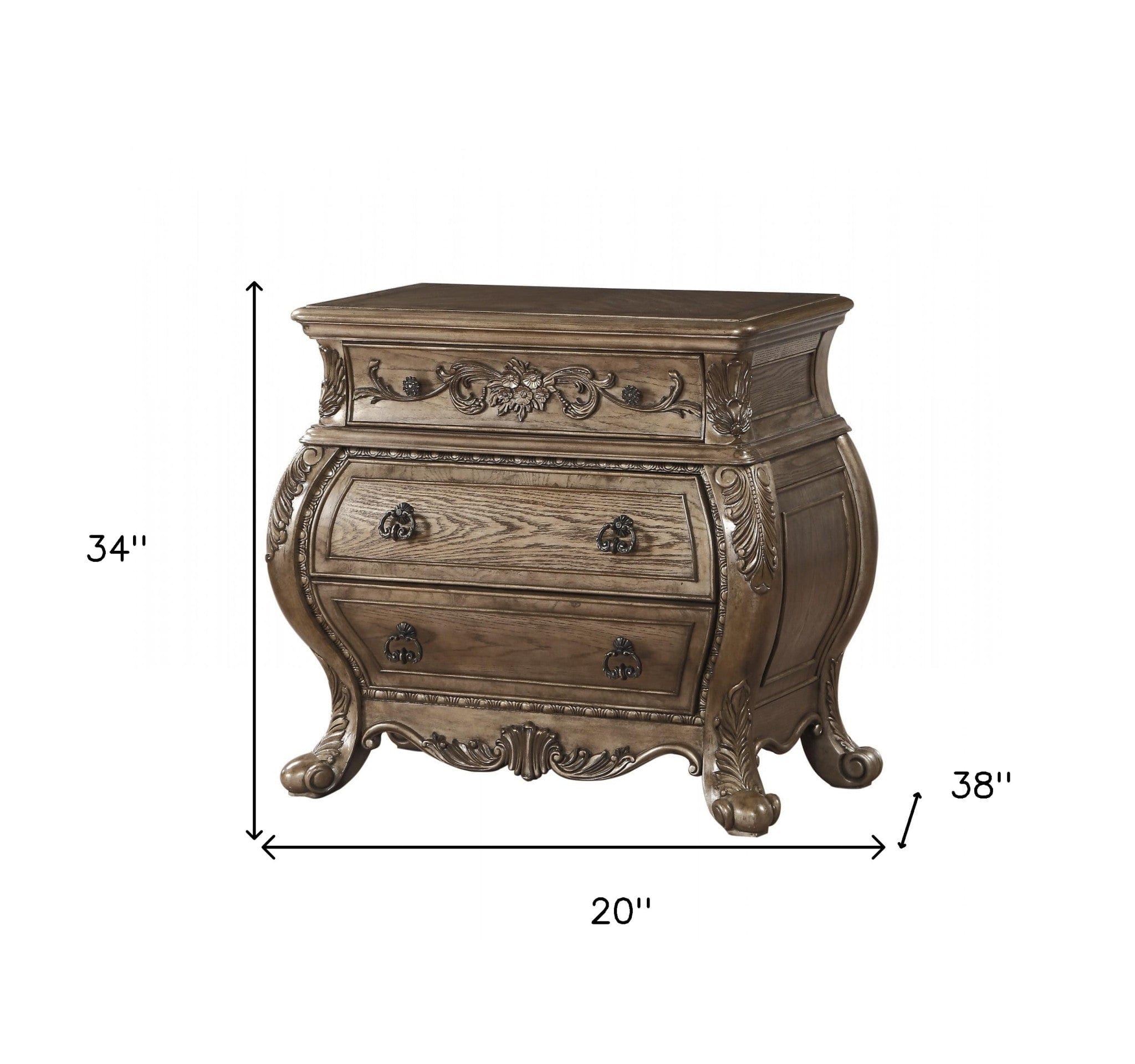34" Champagne Novelty Three Drawers Solid Wood Nightstand - Homeroots - Flyclothing LLC