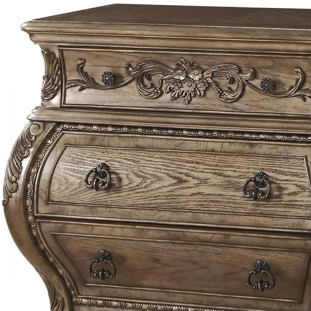 34" Champagne Novelty Three Drawers Solid Wood Nightstand - Homeroots - Flyclothing LLC