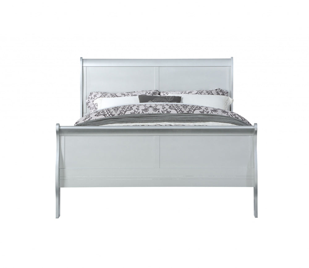King Silver Sleigh Bed - Homeroots
