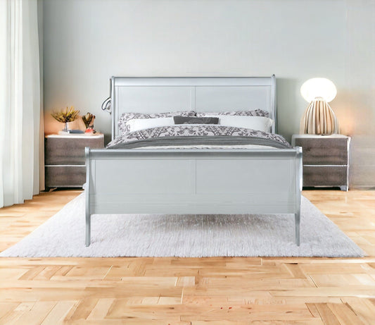 King Silver Sleigh Bed - Homeroots