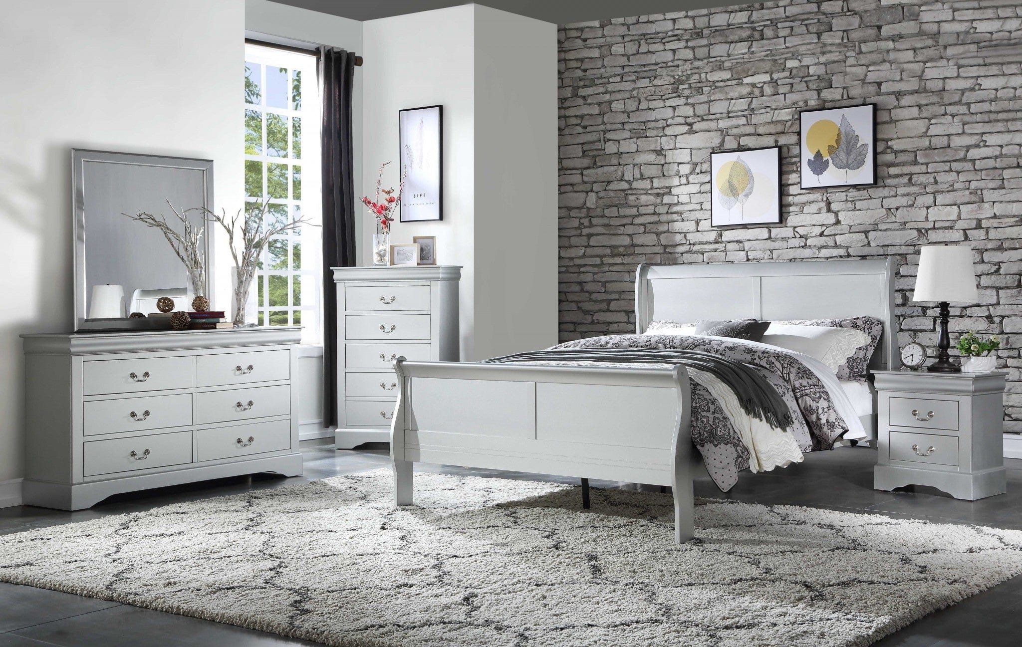 Solid Wood Off White Bed
