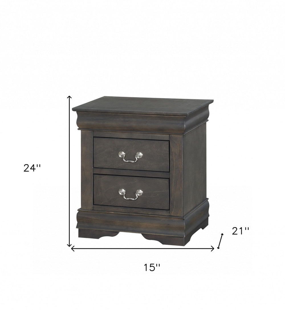24" Gray Two Drawers Nightstand - Homeroots - Flyclothing LLC