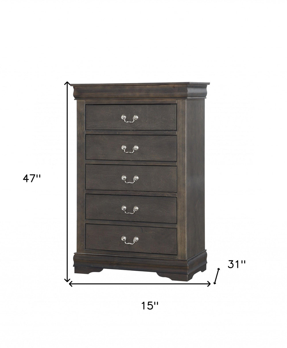 15" Light Brown Solid Wood Five Drawer Lingerie Chest - Homeroots