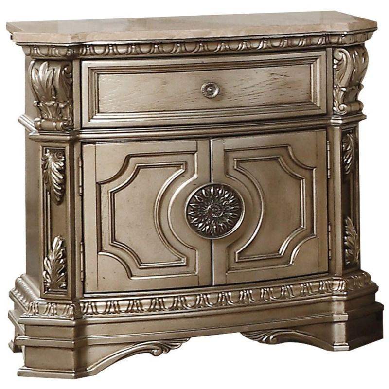 29" Champagne One Drawer Faux Marble and Solid Wood Nightstand With Storage - Homeroots - Flyclothing LLC