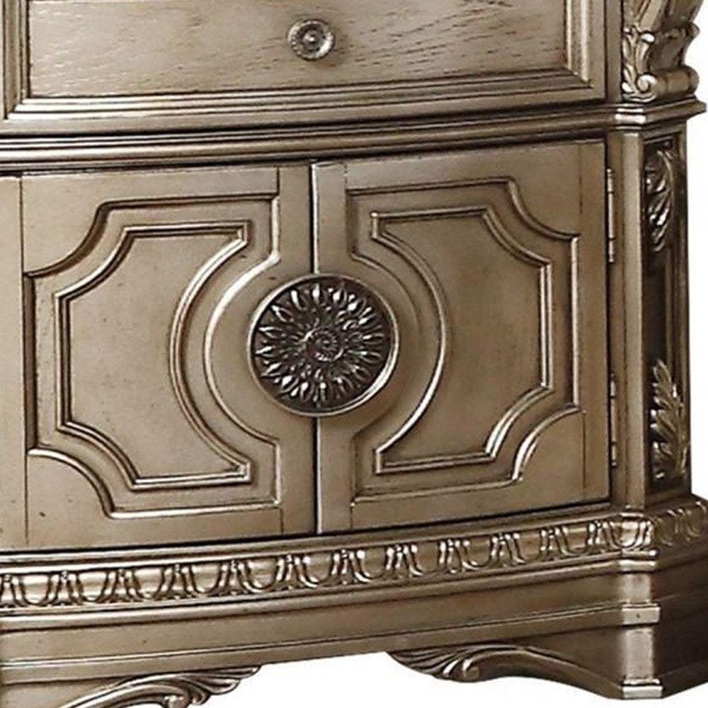 29" Champagne One Drawer Faux Marble and Solid Wood Nightstand With Storage - Homeroots - Flyclothing LLC