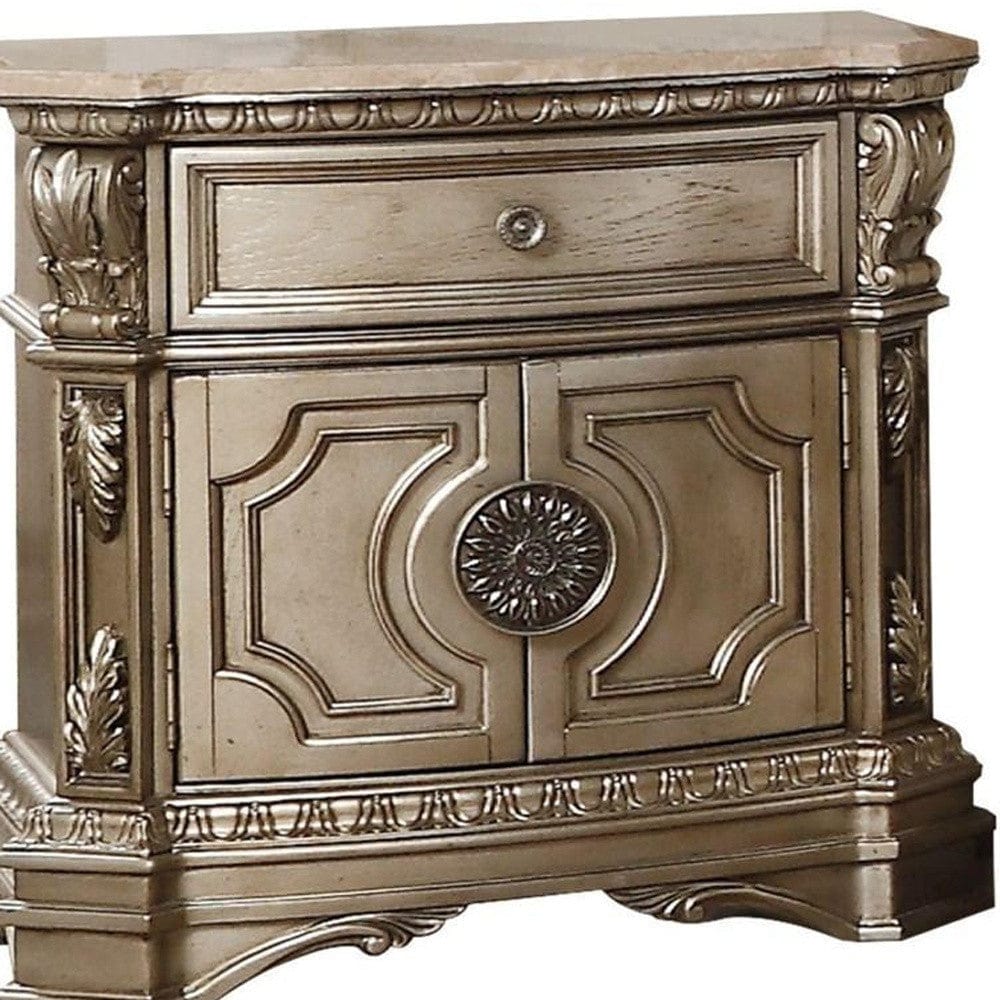 29" Champagne One Drawer Faux Marble and Solid Wood Nightstand With Storage - Homeroots - Flyclothing LLC