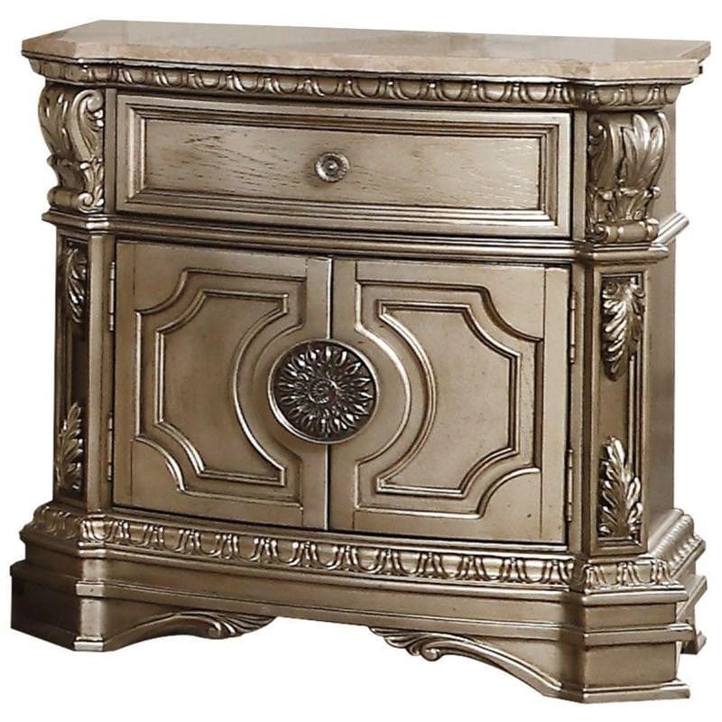 29" Champagne One Drawer Faux Marble and Solid Wood Nightstand With Storage - Homeroots - Flyclothing LLC