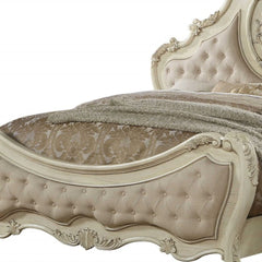 Beige Queen Tufted Upholstered Linen Bed Frame with Nailhead Trim - Homeroots