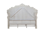 Antiqued White Queen Tufted Upholstered Silk Bed Frame with Nailhead Trim - Homeroots