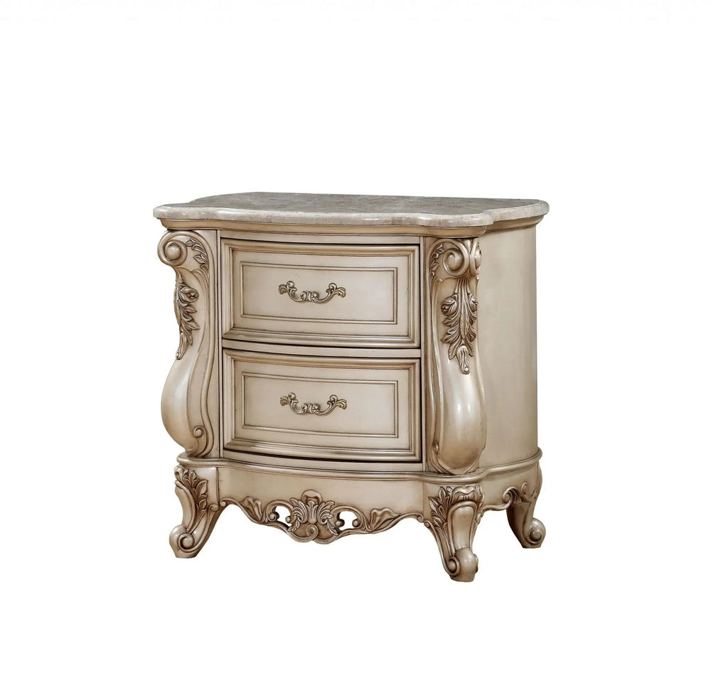32" Antiqued White Two Drawers Mirrored Nightstand - Homeroots