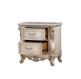 32" Antiqued White Two Drawers Mirrored Nightstand - Homeroots - Flyclothing LLC