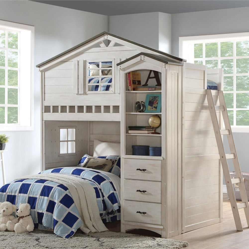 43" X 80" X 88" Weathered White Washed Gray Wood Loft Bed (Twin Size) - Homeroots - Flyclothing LLC