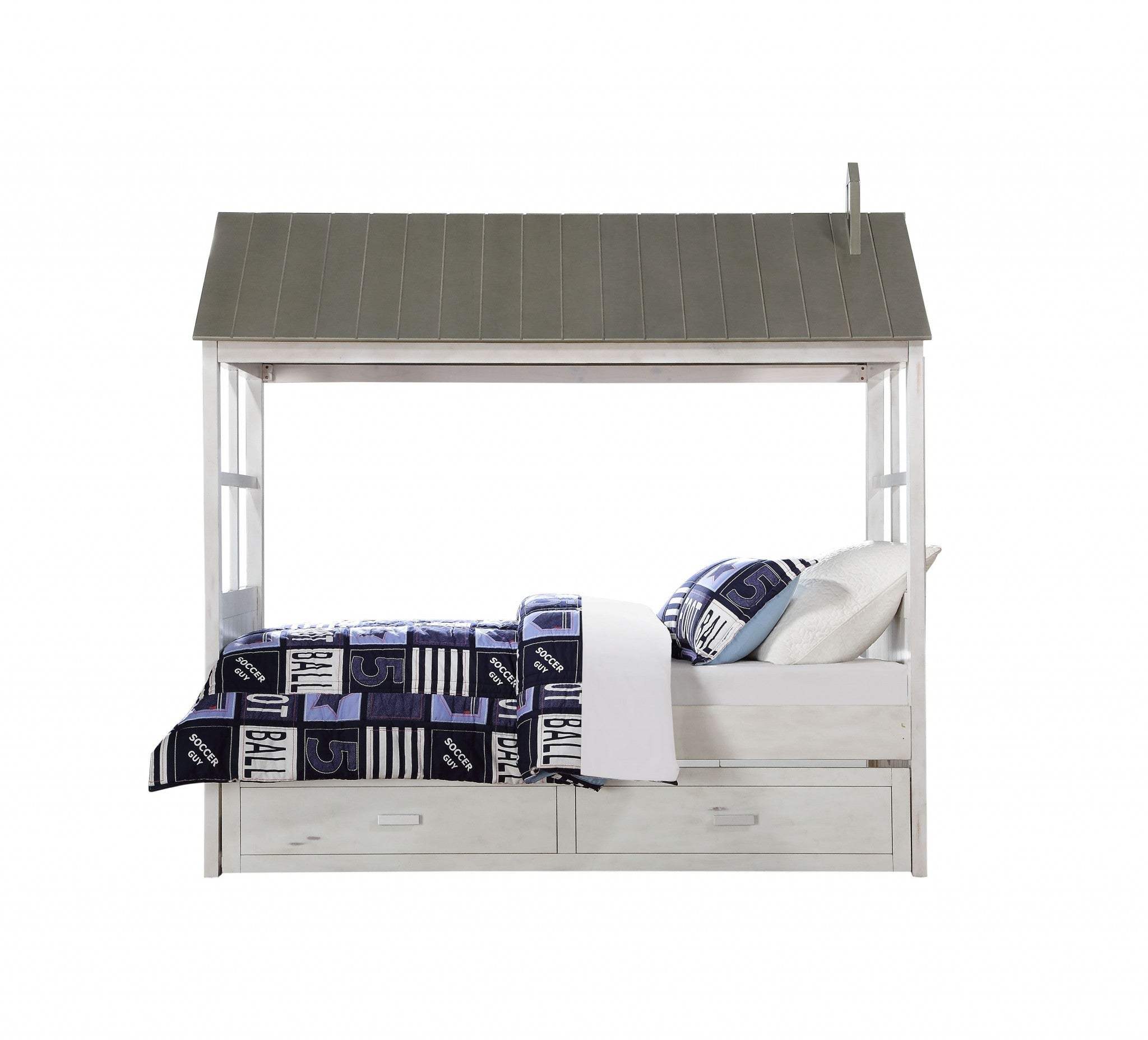 Twin White Two Drawers Bed - Homeroots - Flyclothing LLC