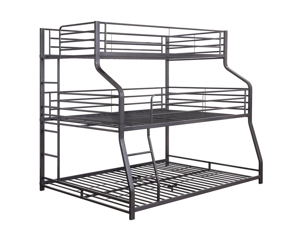 62" X 83" X 74" Gunmetal Metal Triple Bunk Bed Twinfullqueen - Homeroots - Flyclothing LLC