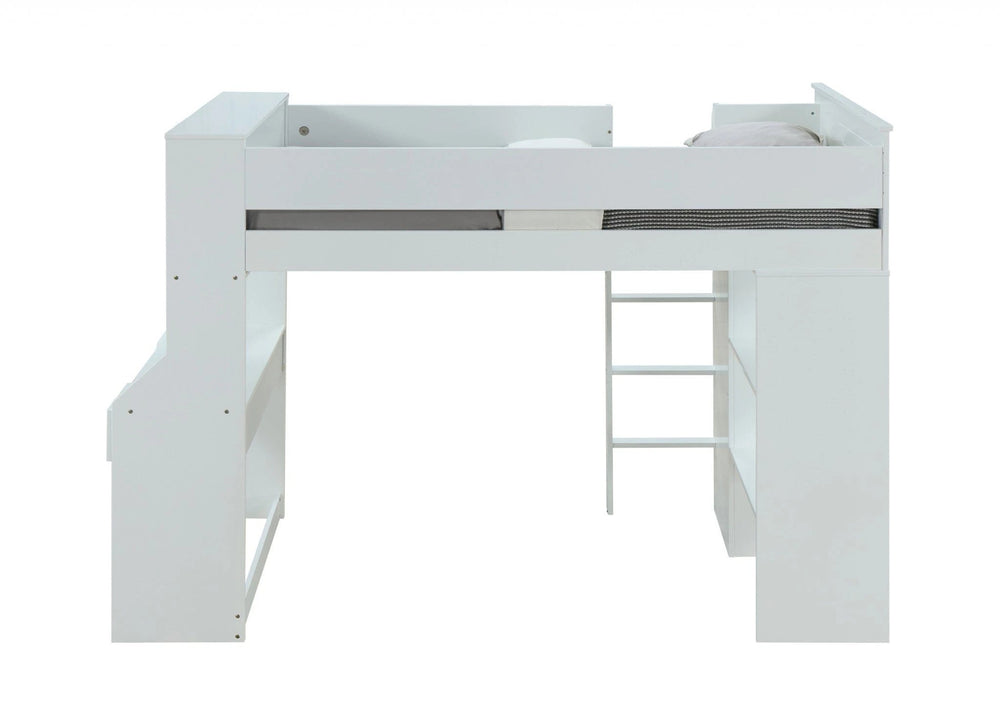 45" X 92" X 66" White Wood Veneer (Laminated) Loft Bed - Homeroots - Flyclothing LLC