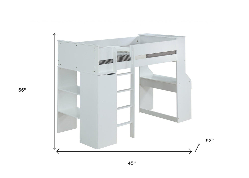 45" X 92" X 66" White Wood Veneer (Laminated) Loft Bed - Homeroots - Flyclothing LLC