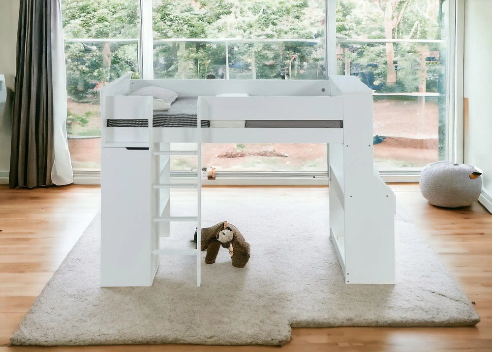 45" X 92" X 66" White Wood Veneer (Laminated) Loft Bed - Homeroots - Flyclothing LLC
