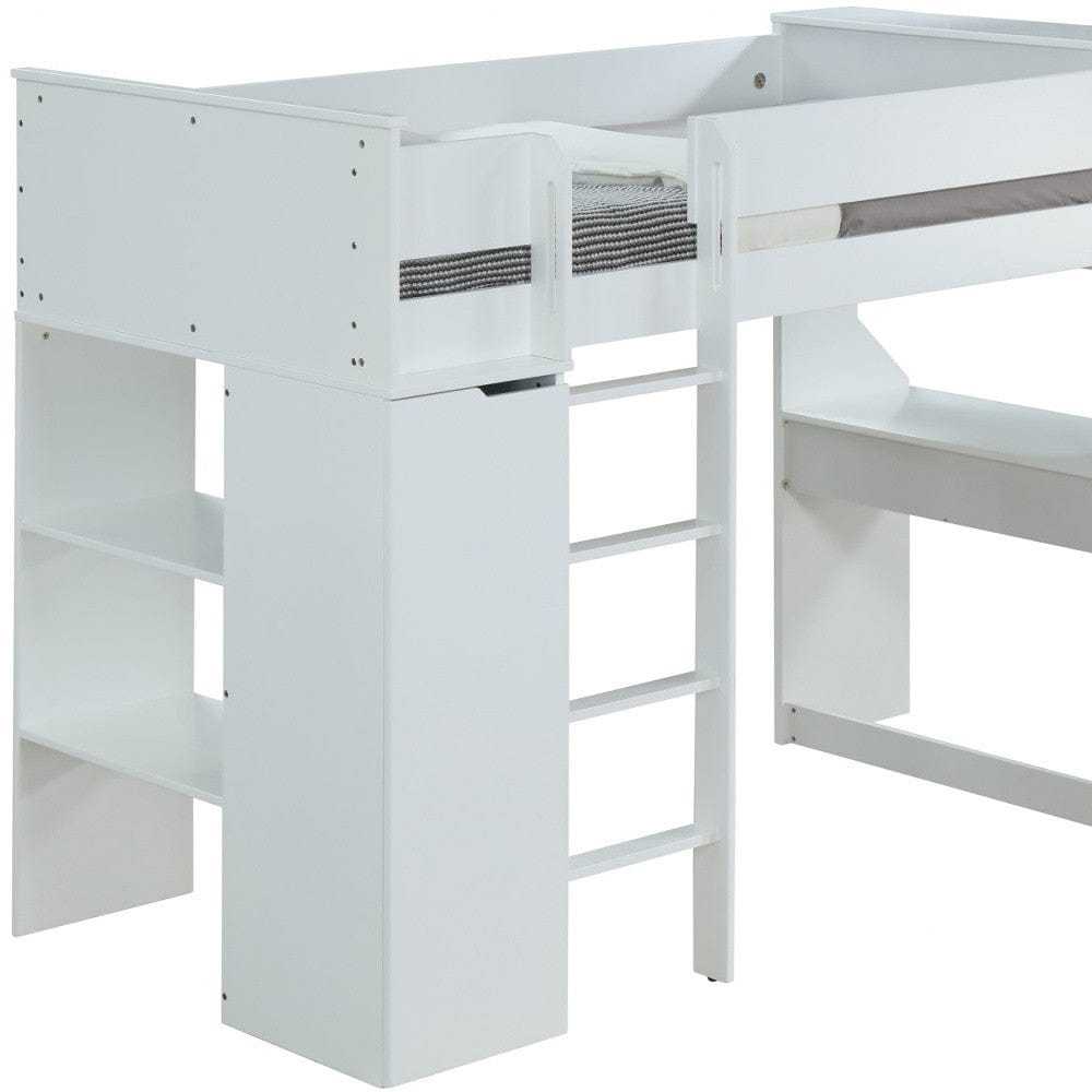 45" X 92" X 66" White Wood Veneer (Laminated) Loft Bed - Homeroots - Flyclothing LLC